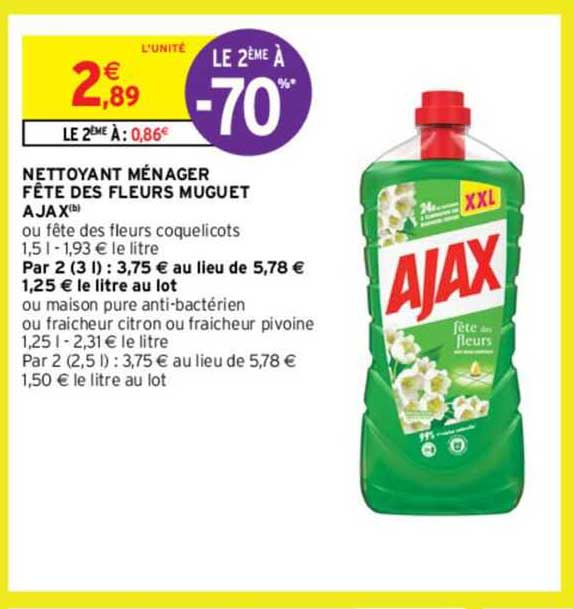 Promo Nettoyant Ménager Fête Des Fleurs Muguet Ajax chez Intermarché ...