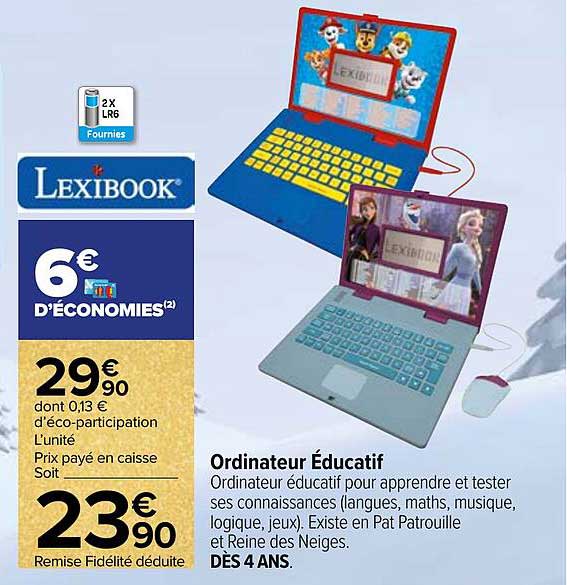 Promo Ordinateur éducatif pat patrouille lexibook chez Carrefour