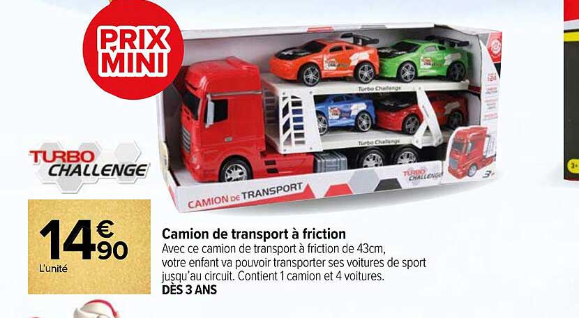 Camion Transport Licence Dakar 1/24 – Véhicule à Friction – Inclut 4 Voitures Rallye – Jouet Enfant Dès 4 Ans – Turbo Challenge