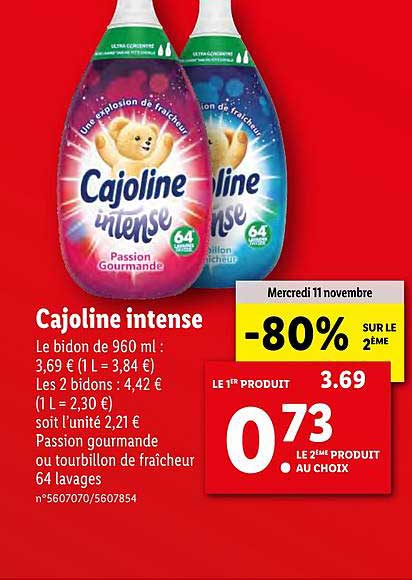 Adoucissant intense passion gourmande 64 lavages, Cajoline (960 ml)