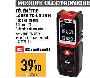 Einhell Télémètre laser TC-LD 25 (Type laser classe 2, Mesures faciles et  précises, Compact et maniable, Revêtement SoftGrip, Livré avec étui de