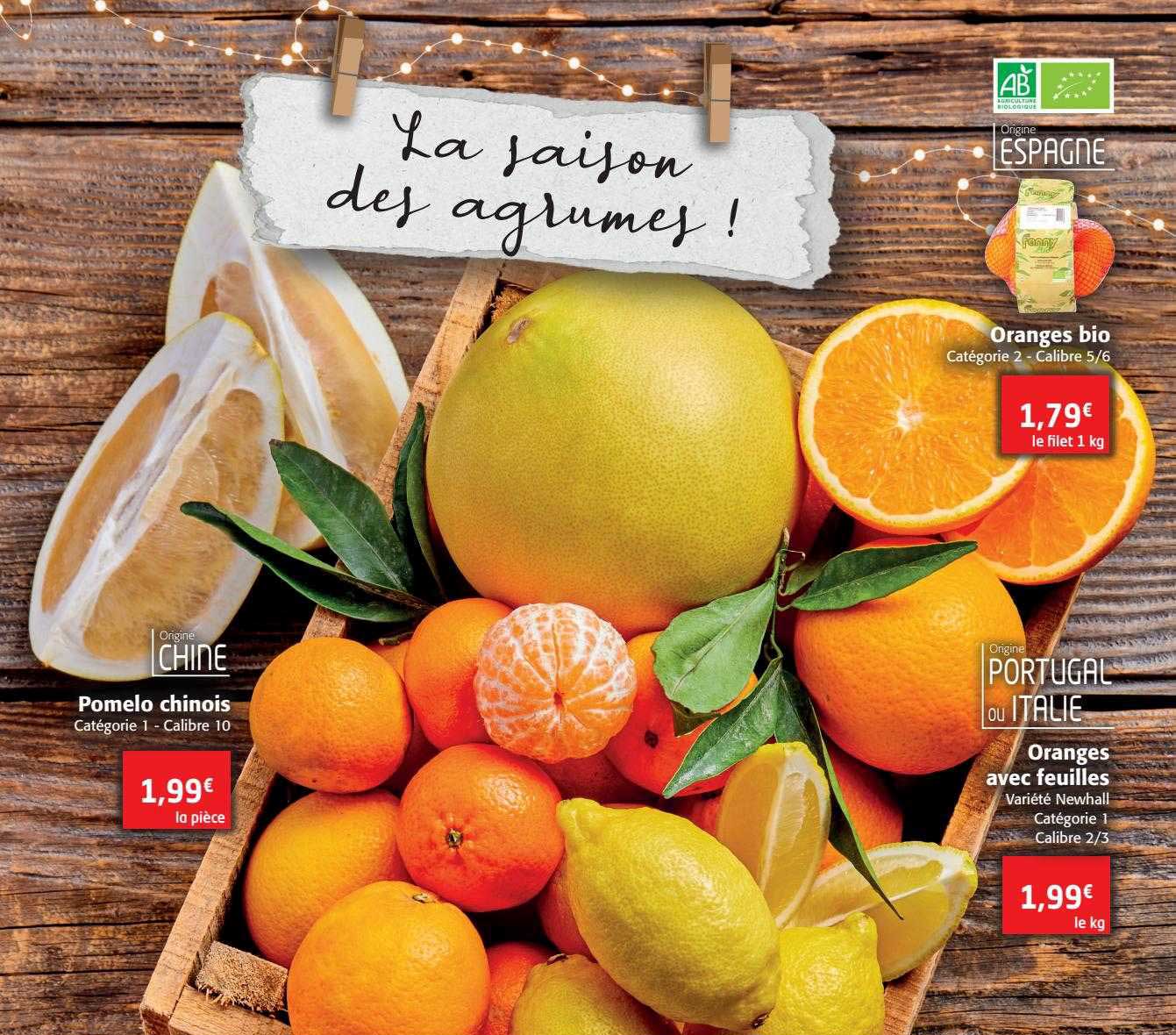 Promo Pomelo Chinois, Oranges Avec Feuilles, Oranges Bio chez Colruyt