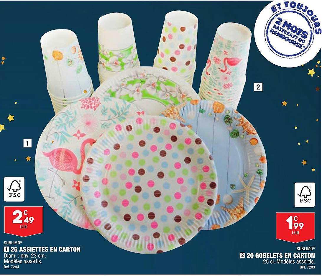 Promo 25 Assiettes En Carton, 20 Gobelets En Carton Sublimo Chez Aldi ...