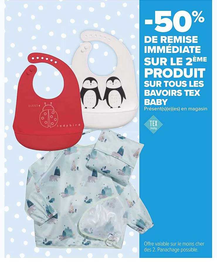 Bavoir maternelle TEX BABY : les 2 bavoirs à Prix Carrefour