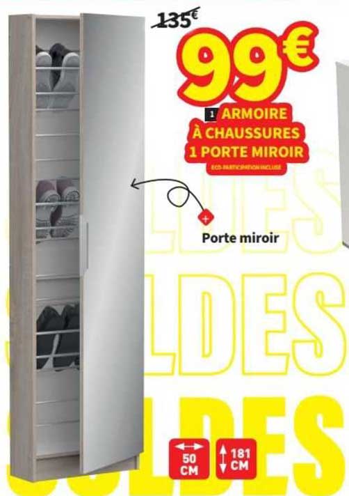 Promo Armoire à Chaussures 1 Porte Miroir chez Conforama iCatalogue.fr