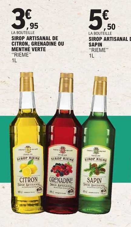 Sirop Rieme Promo Sirop Artisanal De Citron, Grenadine Ou Menthe Verte