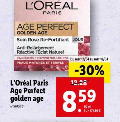 Promo L'oréal Paris âge Perfect Golden âge Chez Lidl - ICatalogue.fr