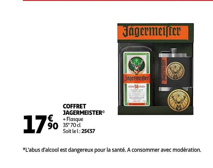 Promo Coffret Liqueur 35% Vol. Jagermeister chez Cora 