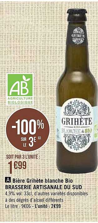 Casino Supermarchés Bière Gruhète Blanche Bio Brasserie Artisanale Du Sud