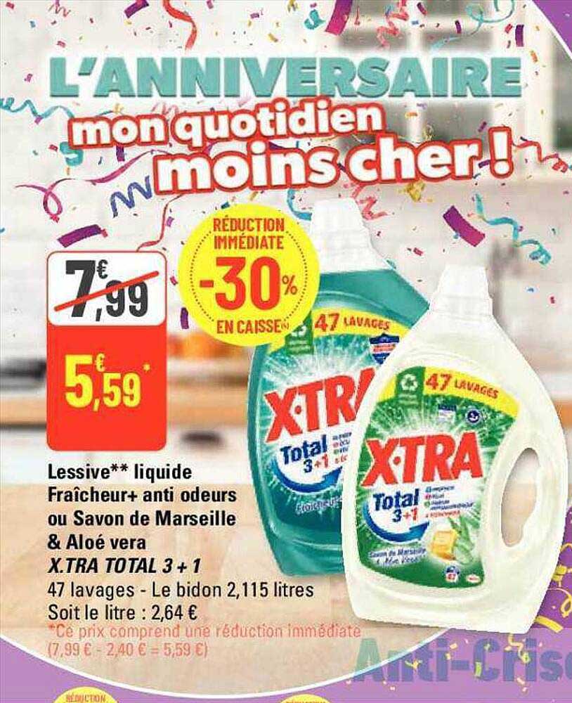 Promo XTRA TOTAL 3+1 lessive liquyide fraicheur + anti-odeurs chez G20