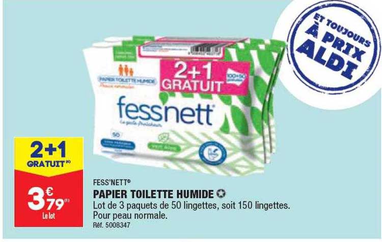 Lingettes de papier toilette humidifié peaux normales, Fess'Nett (x 50)