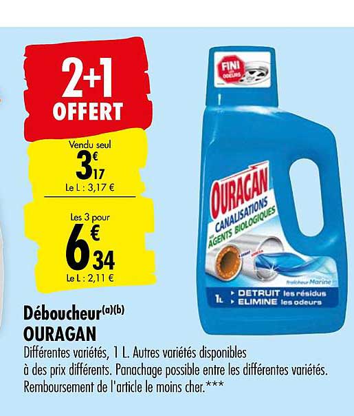 Promo Déboucheur Ouragan 2+1 Offert chez Carrefour 