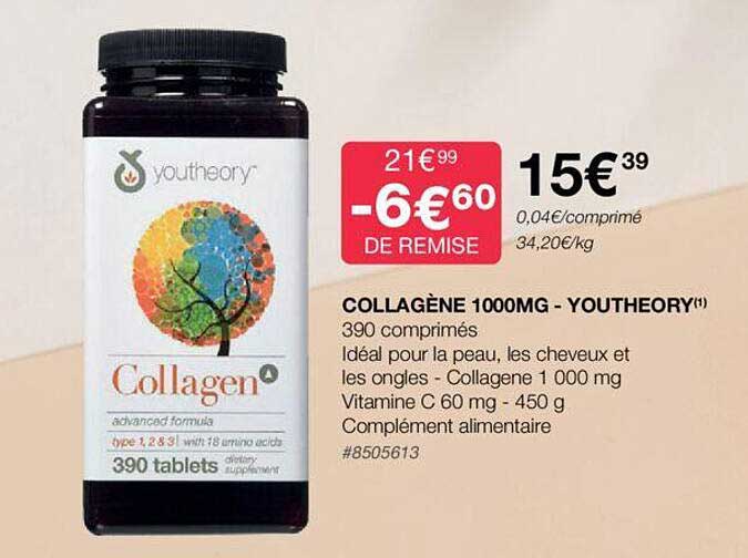 Complément Alimentaire Collagène Youtheory - 390 Comprimés - Sans Gluten, Sans Lactose - Neuf