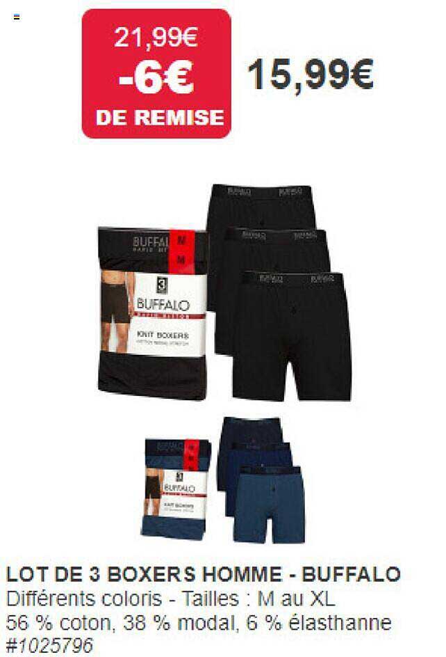 Promo Lot De 3 Boxers Homme - Buffalo chez Costco - iCatalogue.fr