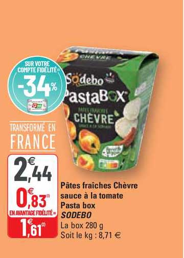 PastaBox chèvre et sauce tomate, Sodebo (280 g)  La Belle Vie : Courses en  Ligne - Livraison à Domicile