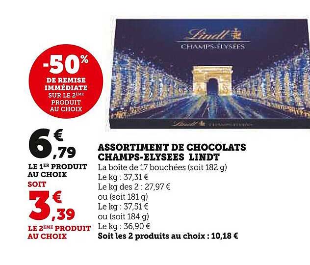 Chocolat assortiment CHAMPS ELYSEES LINDT : la boite de 182g à Prix  Carrefour