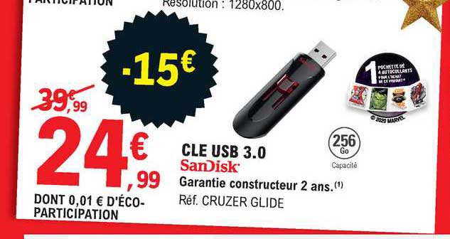 Promo CLE USB 256 GO chez E.Leclerc