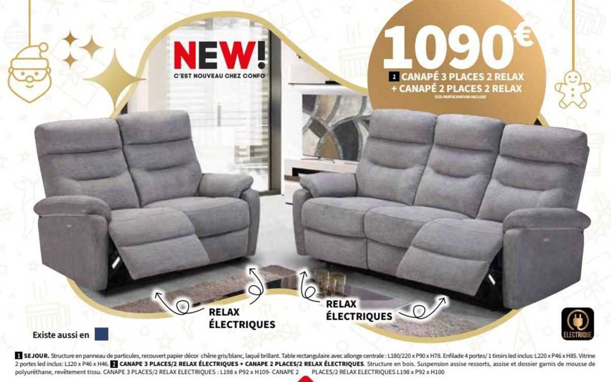 Promo Canapé 3 Places 2 Relax + Canapé 2 Places 2 Relax chez Conforama