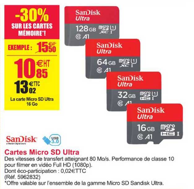 Offre Cartes Micro Sd Ultra Sandisk chez Office Depot