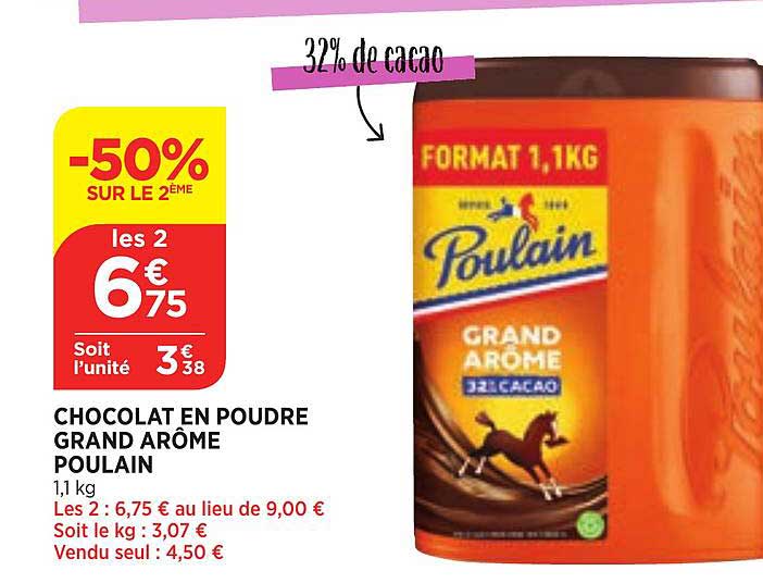 Promo Poudre Chocolatée Grand Arôme Poulain chez Match