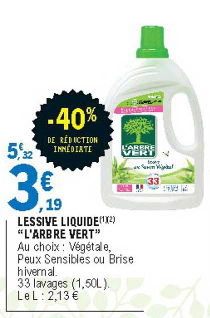 Offre Lessive Liquide L Arbre Vert 40 De Reduction Immediate Chez E Leclerc