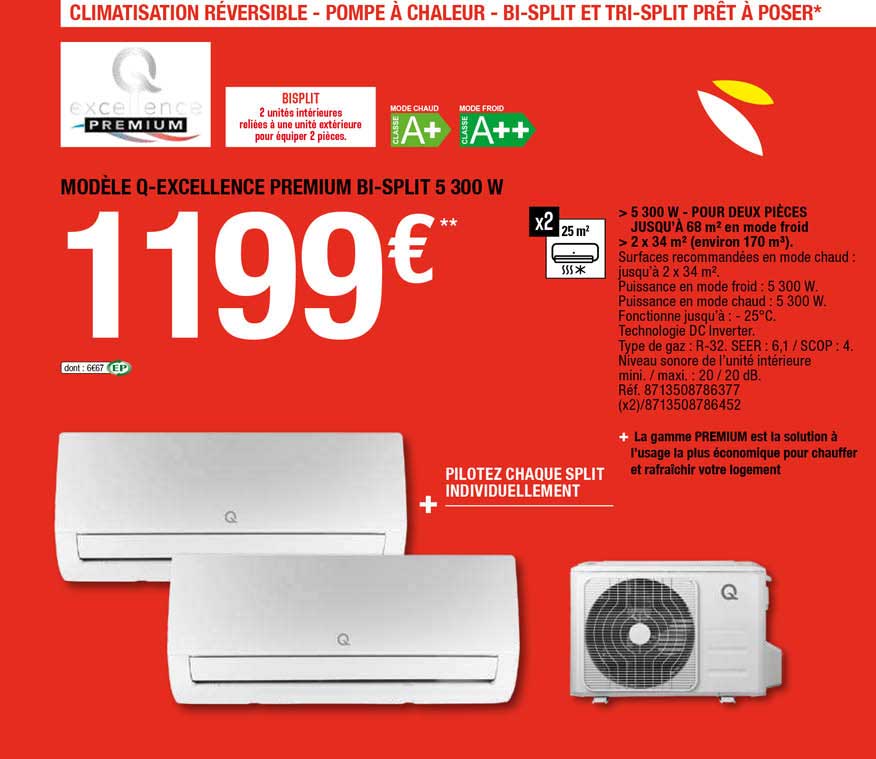 Climatiseur Mural Réversible 9000 BTU – Inverter, 7 Modes, Silencieux – Pour Pièce Jusqu’à 22 M² – Kit Complet Inclus