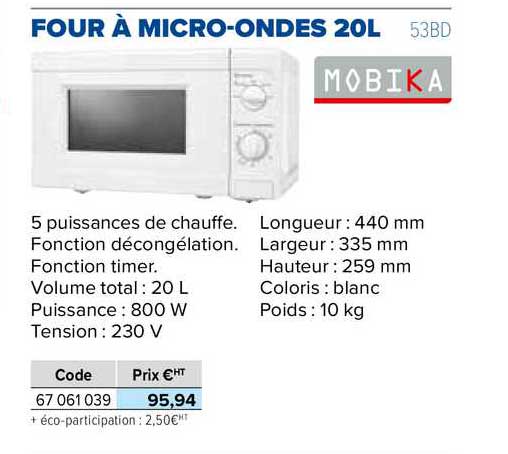 Micro-ondes 800 W - 20 L - Mobika
