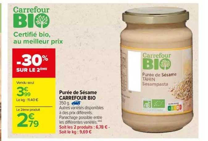 Carrefour Bio Purée de Sésame Tahin 350 g