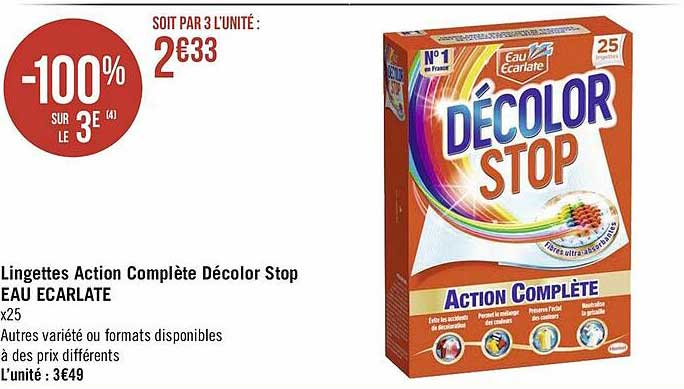 Offre Lingettes Action Complete Decolor Stop Eau Ecarlate Chez Geant Casino