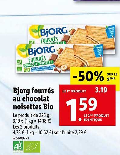 Offre Bjorg Fourres Au Chocolat Noisettes Bio Chez Lidl