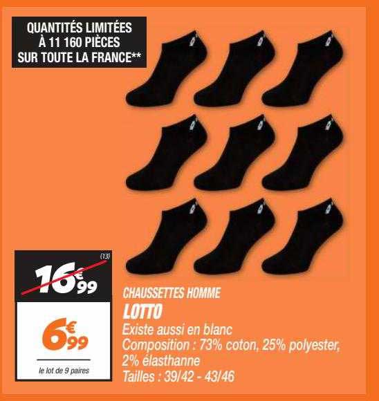 Lot De Chaussettes Homme Lotto - Taille 39-42 - Composition Coton Confortable