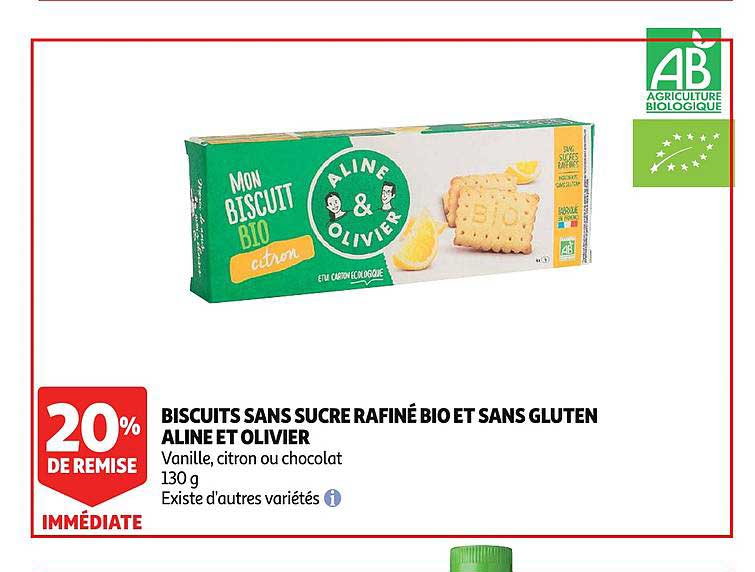 Promo Biscuits Sans Sucre Rafiné Bio Et Sans Gluten Aline Et Olivier 20