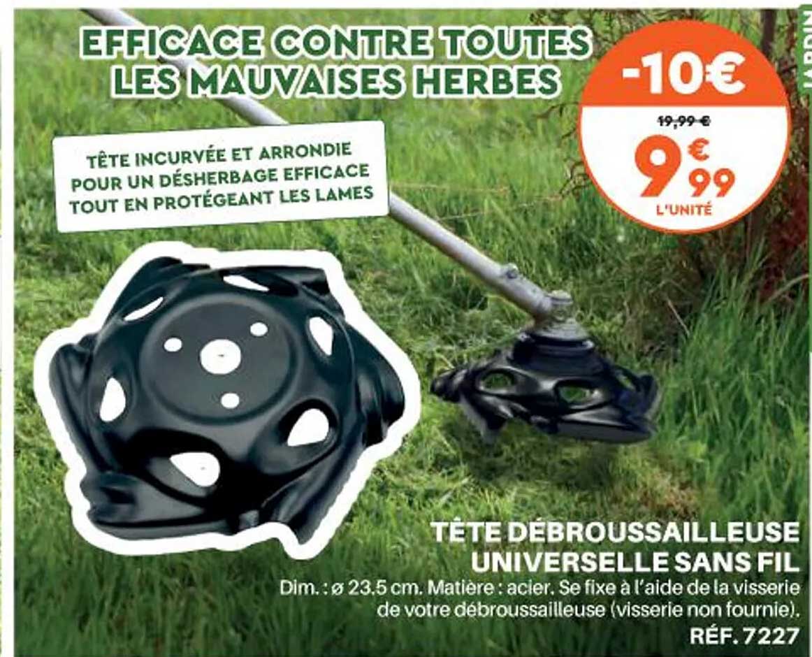 Tête De Débroussailleuse Renforcée Fil D'acier Noué – Diamètre Coupe 17,8 Cm (180 Mm) – Raccord Rapide 24,5 Mm Pour Tondeuses Et Débroussailleuses à Essence