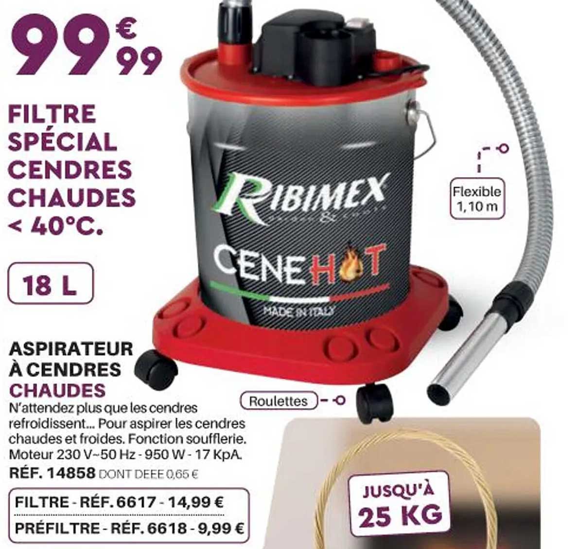 Aspirateur à Cendres LEHMANN 15 Litres - Pour Cheminée, Barbecue, Poêle à Pellets