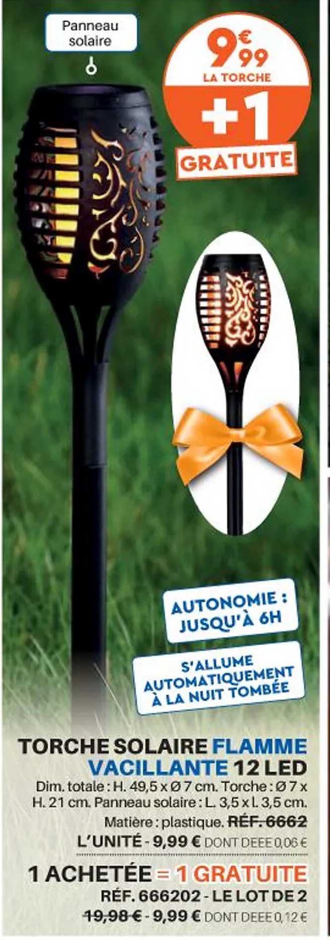 Offre Torche Solaire Flamme Vacillante 12 Led chez Shopix