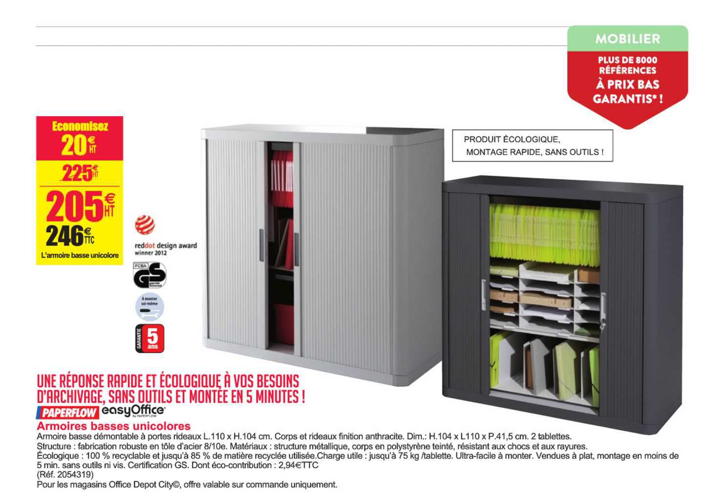 Promo Armoires Basses Unicolores Paperflow Easyoffice chez Office Depot