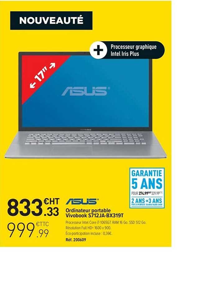 Promo Ordinateur Portable Vivobook S712jabx319t Asus chez Top Office
