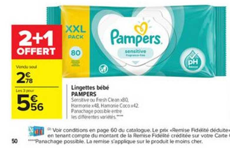 PAMPERS Lingettes sensitive XXL pack 80 lingettes pas cher 