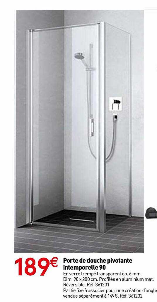 Promo Porte De Douche Pivotante Intemporelle 90 chez Mr Bricolage iCatalogue.fr