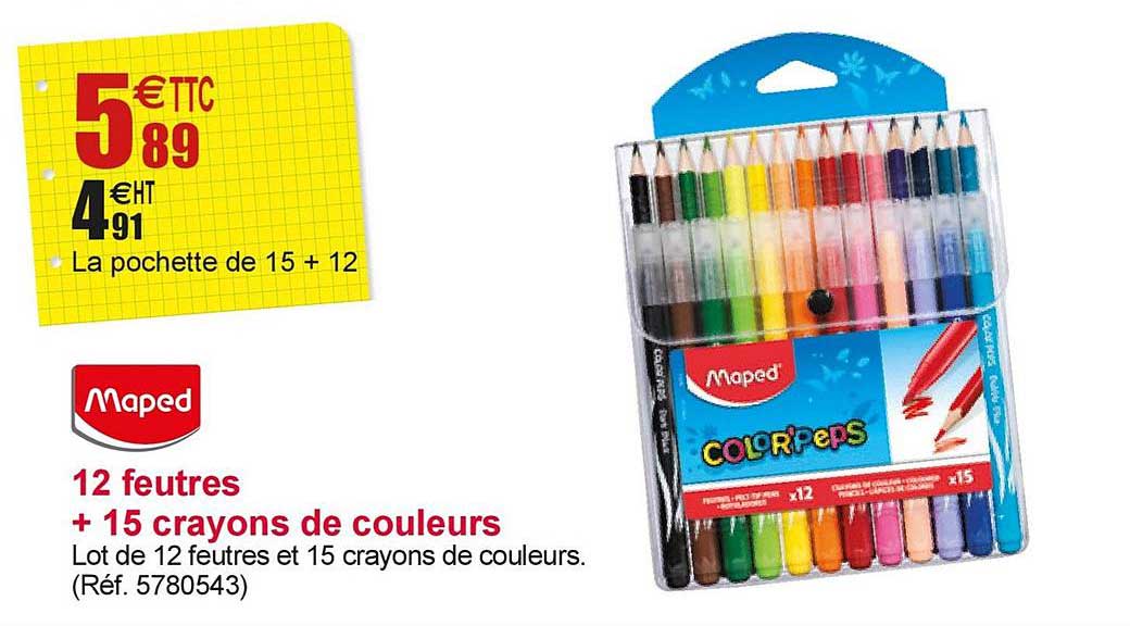 Offre 12 Feutres + 15 Crayons De Couleurs Maped chez Office Depot