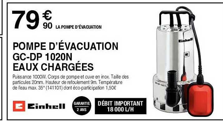 Promo Einhell pompe d'évacuation pour eaux chargées gc-dp 1020 n