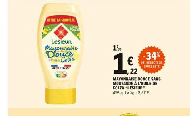 Promo Mayonnaise Douce Sans Moutarde à L'huile De Colza 