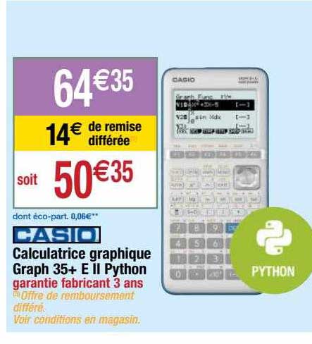 Promo Casio Calculatrice Graphique Graph35+E II Edition Python
