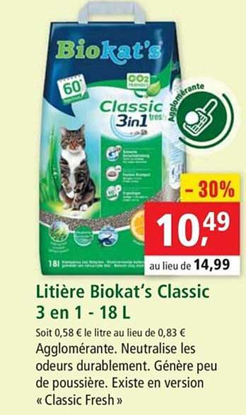 Offre Litiere Biokat S Classic 3 En 1 18 L Chez Maxi Zoo