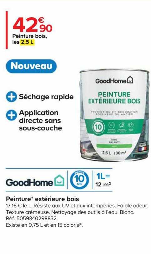 Promo Peinture Extérieure Bois Goodhome chez Castorama  iCatalogue.fr