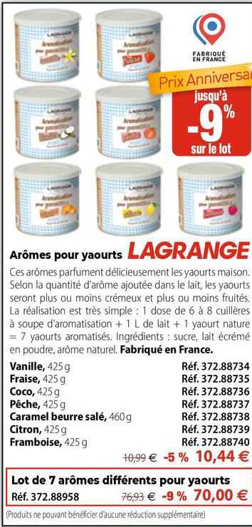 Promo Arômes Pour Yaourts Lagrange, Lot De 7 Arômes Différents Pour Yaourts  chez Mathon 