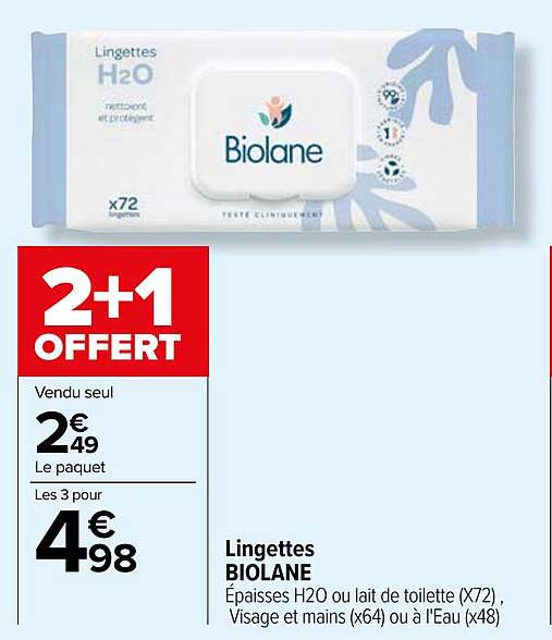 Biolane Lingettes Visage et Mains x64 