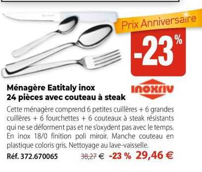 Ménagère Escade 24 Pièces Avec Couteaux Steak - Service 6 Personnes En Acier 18/0 Par Amefa