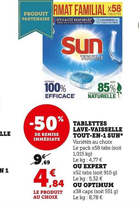 Promo Tablettes Lave-vaisselle Tout-en-1 Sun Ou Expert Ou Optimum chez ...