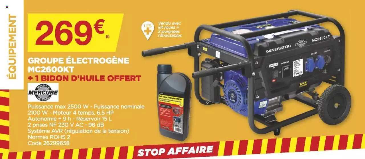 Groupe électrogène Mecafer Mercure MC2600 - 2500W, Moteur 7HP, Réservoir 15L, Autonomie 10h, Essence SP95/E10